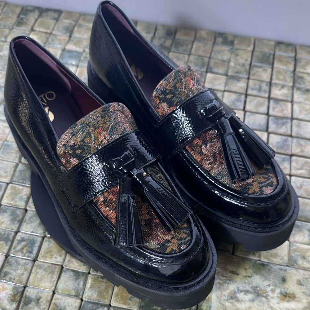 SARTO By Franco Sarto Black and Patterned Tassel Loafers